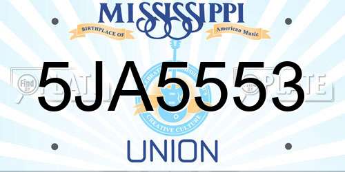 5JA5553 Mississippi License Plate
