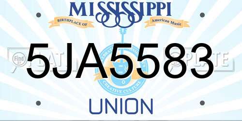5JA5583 Mississippi License Plate