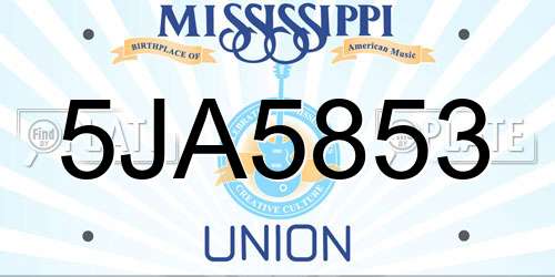 5JA5853 Mississippi License Plate