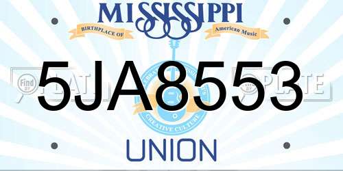 5JA8553 Mississippi License Plate