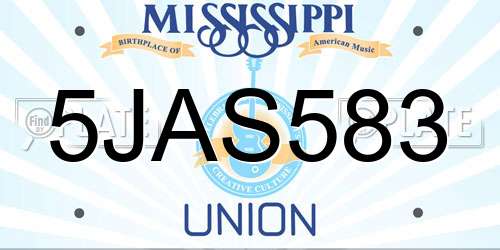 5JAS583 Mississippi License Plate