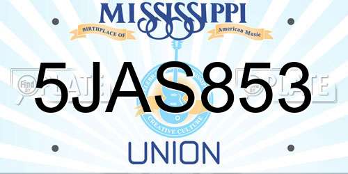 5JAS853 Mississippi License Plate