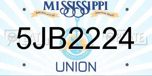 5JB2224 Mississippi License Plate