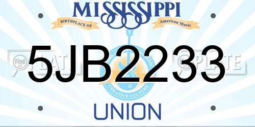 5JB2233 Mississippi License Plate