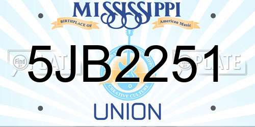 5JB2251 Mississippi License Plate