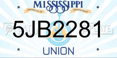 5JB2281 Mississippi License Plate