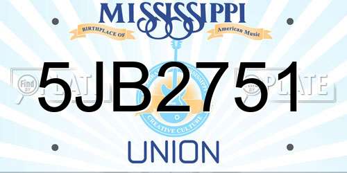 5JB2751 Mississippi License Plate