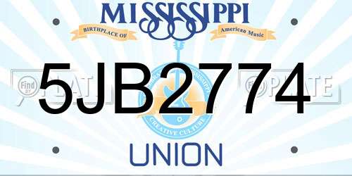 5JB2774 Mississippi License Plate