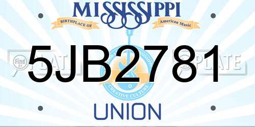5JB2781 Mississippi License Plate