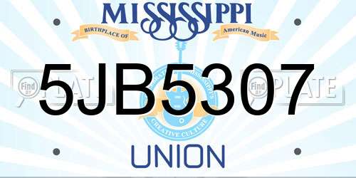 5JB5307 Mississippi License Plate