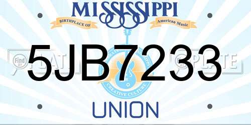 5JB7233 Mississippi License Plate