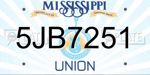 5JB7251 Mississippi License Plate