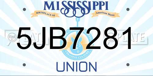 5JB7281 Mississippi License Plate