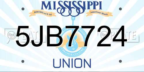 5JB7724 Mississippi License Plate