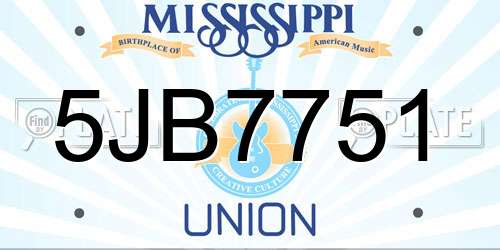 5JB7751 Mississippi License Plate