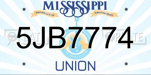 5JB7774 Mississippi License Plate