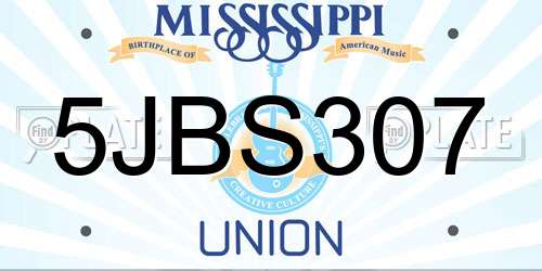 5JBS307 Mississippi License Plate