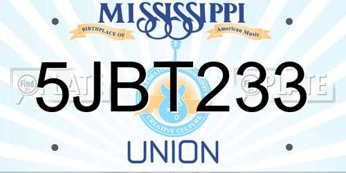 5JBT233 Mississippi License Plate
