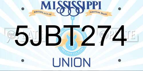 5JBT274 Mississippi License Plate