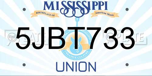 5JBT733 Mississippi License Plate