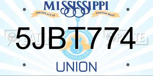 5JBT774 Mississippi License Plate