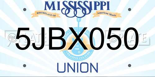 5JBX050 Mississippi License Plate