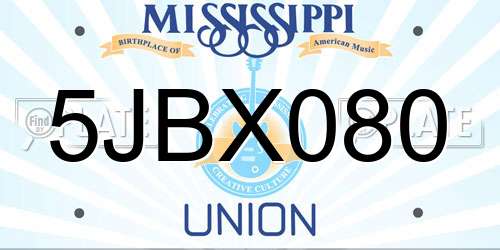 5JBX080 Mississippi License Plate