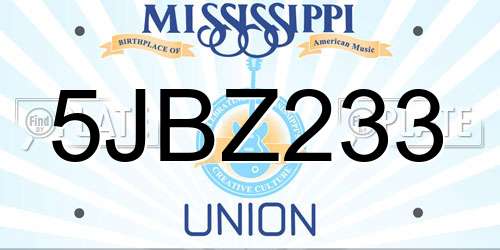 5JBZ233 Mississippi License Plate