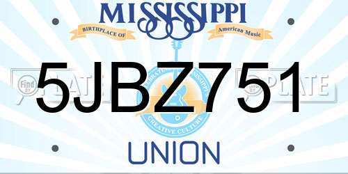5JBZ751 Mississippi License Plate