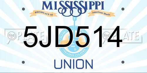 5JD514 Mississippi License Plate