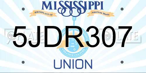 5JDR307 Mississippi License Plate