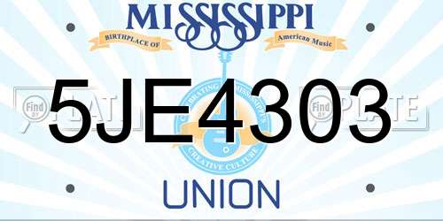 5JE4303 Mississippi License Plate