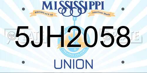 5JH2058 Mississippi License Plate