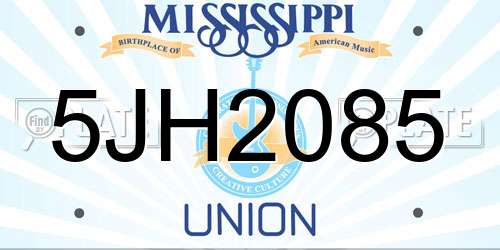 5JH2085 Mississippi License Plate