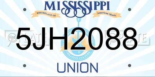 5JH2088 Mississippi License Plate