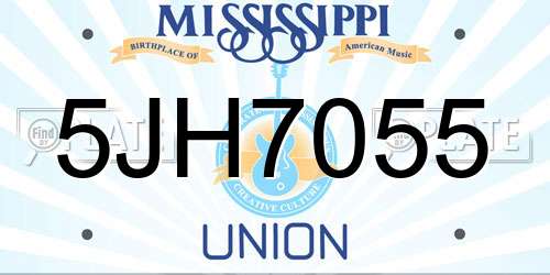 5JH7055 Mississippi License Plate