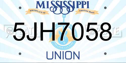 5JH7058 Mississippi License Plate