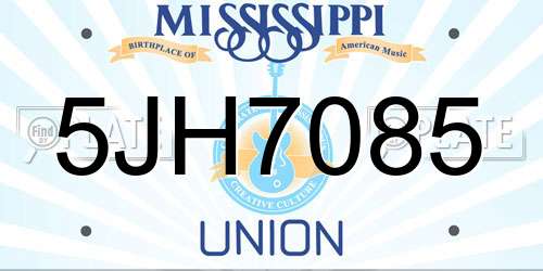 5JH7085 Mississippi License Plate