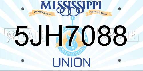 5JH7088 Mississippi License Plate
