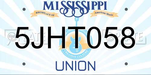 5JHT058 Mississippi License Plate