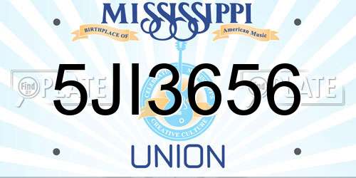 5JI3656 Mississippi License Plate