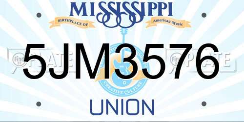 5JM3576 Mississippi License Plate