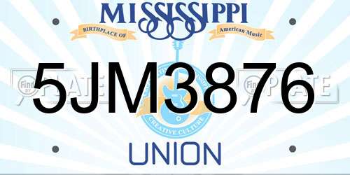5JM3876 Mississippi License Plate