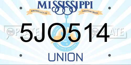 5JO514 Mississippi License Plate