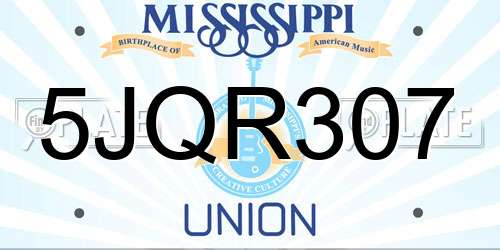 5JQR307 Mississippi License Plate