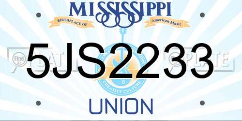 5JS2233 Mississippi License Plate