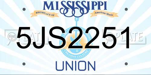 5JS2251 Mississippi License Plate