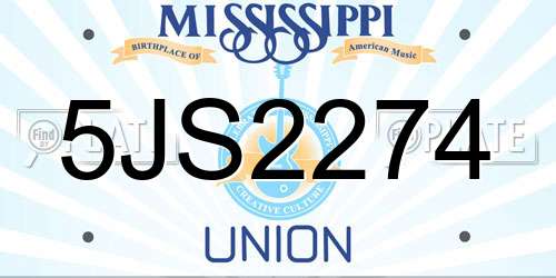 5JS2274 Mississippi License Plate