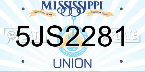 5JS2281 Mississippi License Plate