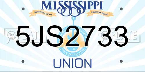 5JS2733 Mississippi License Plate